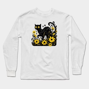 Ink Cat Flowers Long Sleeve T-Shirt